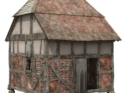 Grainstore brick building with wooden roof 3D model