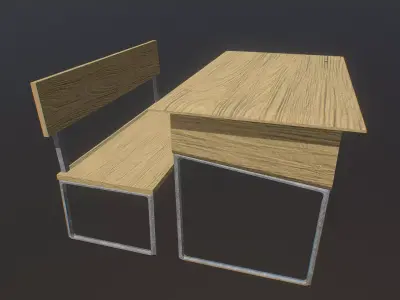  Classroom Bench Low-poly 3D model