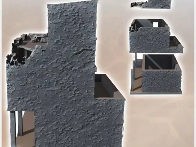 Desert building with flat roof terrace and wall 12 - Canyon Sand 3D print model
