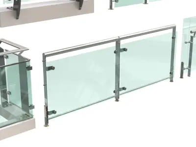 Stainless steel glass railing Balcony 3D model