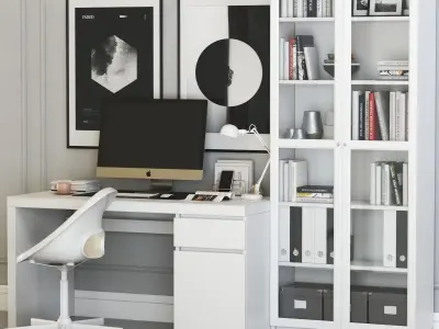 MALM workplace with LOBERGET chair and BILLY OXBERG  3D model