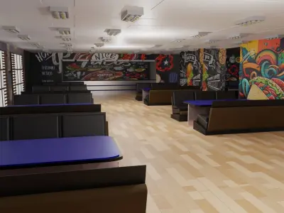 fast food interior Low-poly 3D model