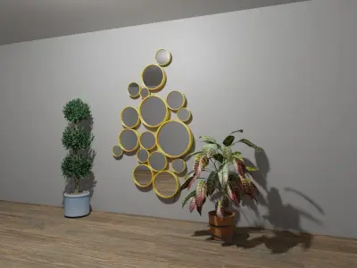 Mirror room with plants and mirrors Low-poly 3D model