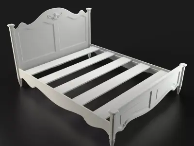 Antique-Style Bed with Realistic Bedding 3D model