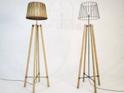 Wood Wire Floor Lamp 3D model