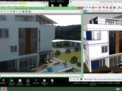 Villa computer screen showing two house 3D model