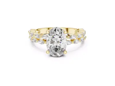 Oval Diamond Engagement Ring Marquise Side Stones CAD 3D print model