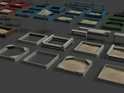 Sandbox Set For Playground Low-poly 3D model