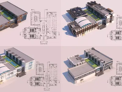 4 Projects - Art Center 2021 - 2Ds Plans - 3Ds Files 3D Model Pack