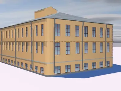 Hotel building on cloudy day Low-poly 3D model