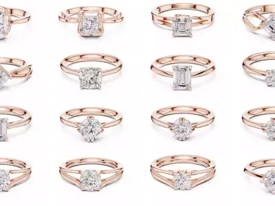 237 Solitaire Diamond Ring 3DM STL OBJ FBX 3 Color Render Video 3D Model Pack