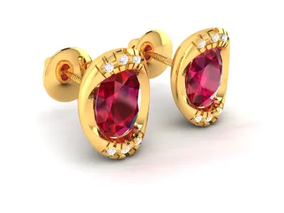 Women Oval Diamond Earring 3dm STL OBJ FBX Render Details 3D print model