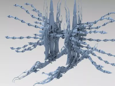 Sci fi Orchid city structure portal grid  3D model