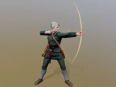 3D - Gothic Archer in Traditional Attire - best quality Low-poly 3D model