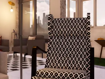 Chair living room with checkered floor 3D model
