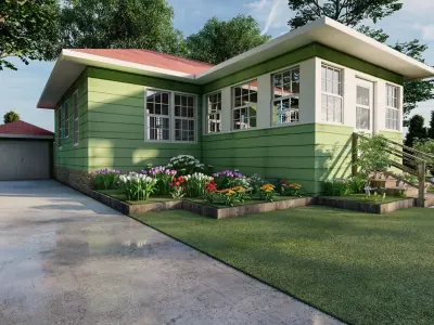 Modern house with planter box render in lumion 3D model