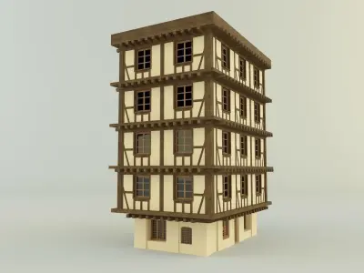 model houses 3 tall building with windows and balconies 3D model