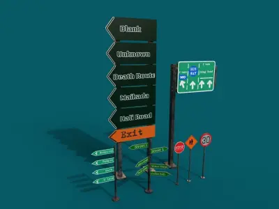 Road Signs 3D Model Pack  Low Poly PBR Textured 1064 Poly Low-poly 3D model