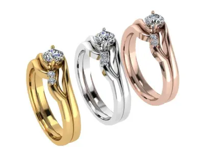 Ring155 engagement ring set gold 3D print model