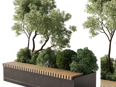 Urban Environment Urban Furniture Green Benches 3D model