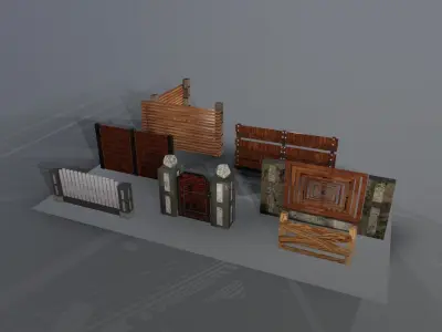 Collection of fences Low-poly 3D model