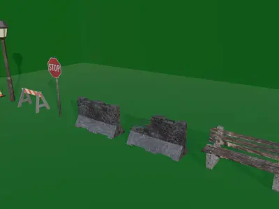 STREET ASSETS 1 - LOW POLY - PS1 RETRO STYLE Low-poly 3D model