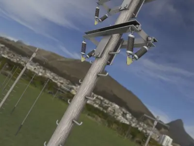 Wooden Electricity Pole with Ladder and Isolators - Object 023 Low-poly 3D model