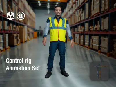 Forklift Operator in Neon Safety Vest Low-poly 3D model