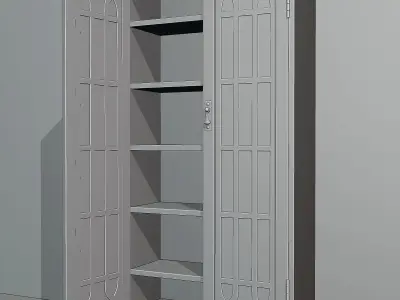White display cabinet with glass windows Low-poly 3D model