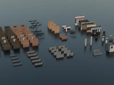 Modular American Brick Apartment Pack Game-Ready Assets Low-poly 3D model