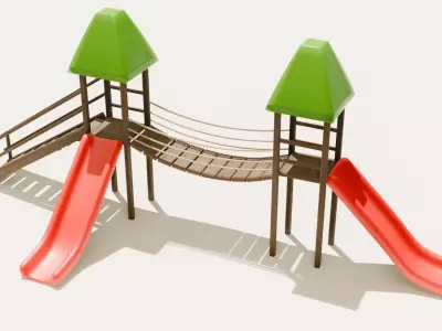 Playground castle with a slide Low-poly 3D model