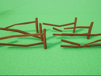 Cartoonish Low Poly Modular Wooden Fence Low-poly 3D model