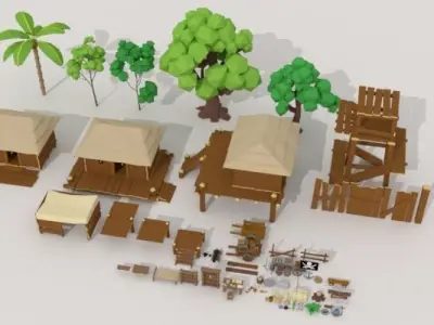 Pitate Village Pack Low-poly 3D model