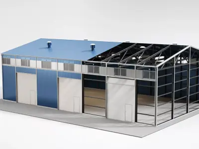 Hangar industrial building with roof 3D model