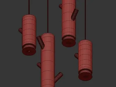 askum three wooden pendant lights hanging 3D model