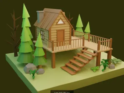 Low Poly Wooden House Pack