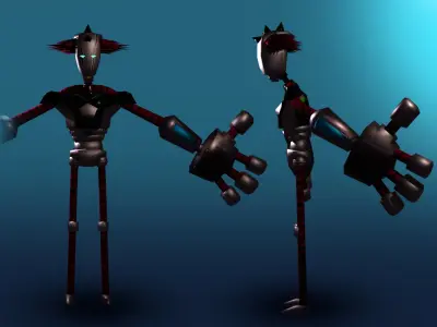 Low-poly retro punk robot character disign  3D model