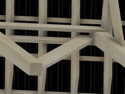 Editable wooden 2-stand carport with black roof 3D model