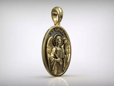 Saint Uriel Archangel Oval Medal Catholic Christian Pendant 3D print model