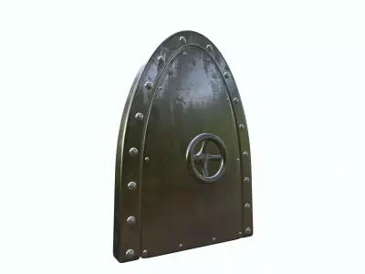 Rustic Submarine Steel Door with Rivets and Wheel Handle 3D model