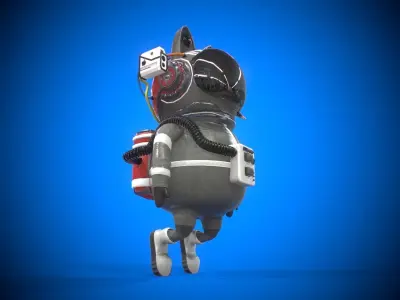 Astronaut cat Character cartoon style Low-poly 3D model