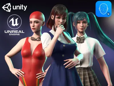 School Wear Girls Pack - Streetwear Realistic Stylized Character Low-poly 3D model