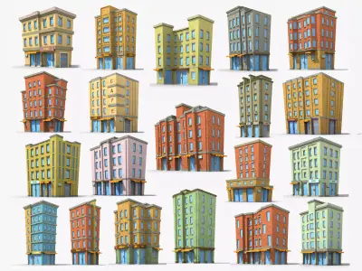 20 Cartoon House Building Collection Low poly  3D Model Pack