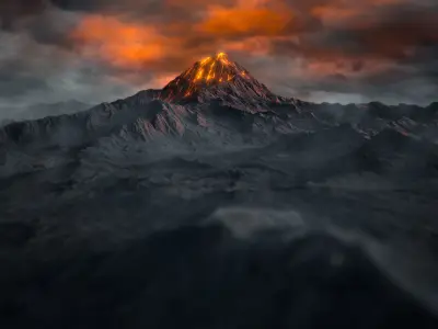 Volcano with Summer and Winter Textures Low-poly 3D model