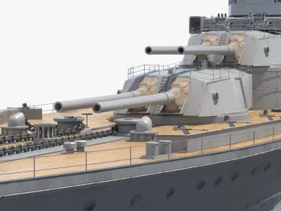  Heavy Battleship with Central Funnel and Observation Mast Grey Blue 