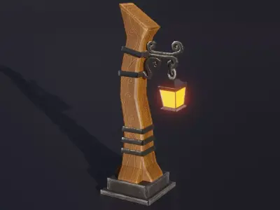 Stylized medieval street lamp Low-poly 3D model
