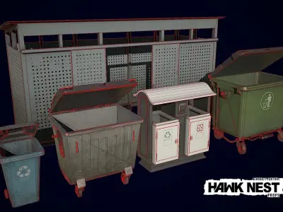 Trash Bin Collection Low-poly 3D model