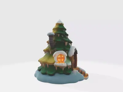 Enchanted Winter Pine Cottage Fantasy Environment Asset Low-poly 3D model