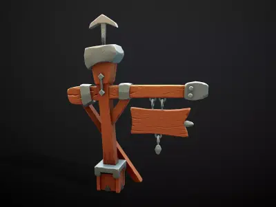 Stylized Wood Sign Low-poly 3D model