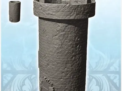Large round medieval stone watchtower with wooden door 9 - Medie 3D print model